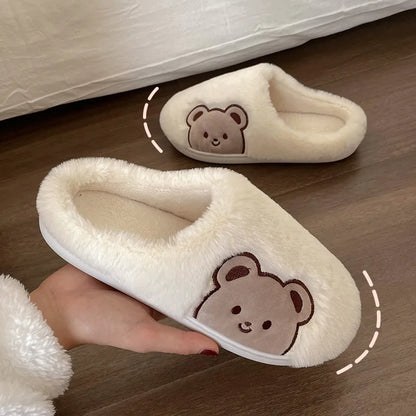 Winter Cotton Bear Plush Slippers Women Indoor Outdoor Wear Soft Thick  Non-slip Warm Cute Design Fashion Versatile