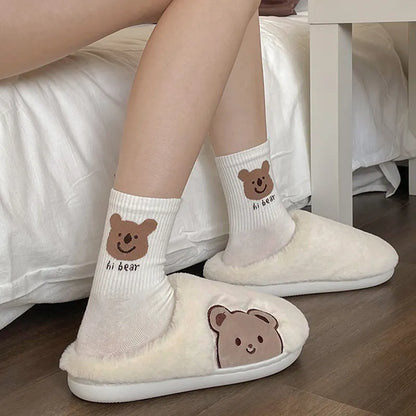 Winter Cotton Bear Plush Slippers Women Indoor Outdoor Wear Soft Thick  Non-slip Warm Cute Design Fashion Versatile